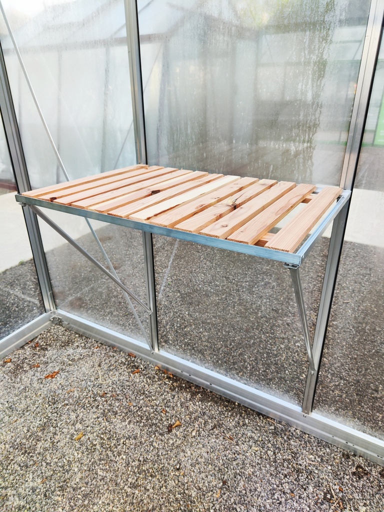 Arbeitstisch in Fensterbreite 71,5 cm x 52 cm mit Holzeinlage - Alu Version