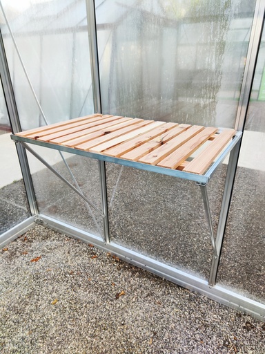 Arbeitstisch in Fensterbreite 71,5 cm x 52 cm mit Holzeinlage - Alu Version